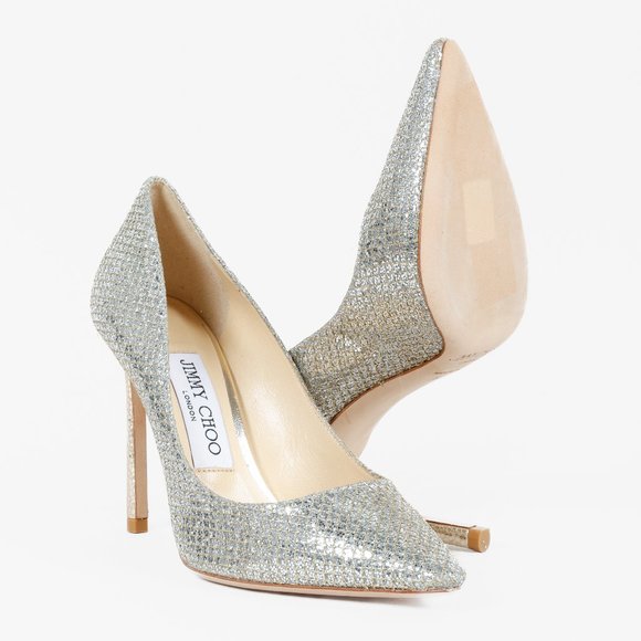 *SOLD* Jimmy Choo Silver Glitter Snakeprint Pumps - Picture 4 of 10